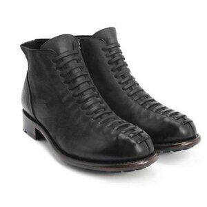 John Fluevog ‘BABETTE’ Leather Faux Lace Inside Zip Ankle Boots Women US 11